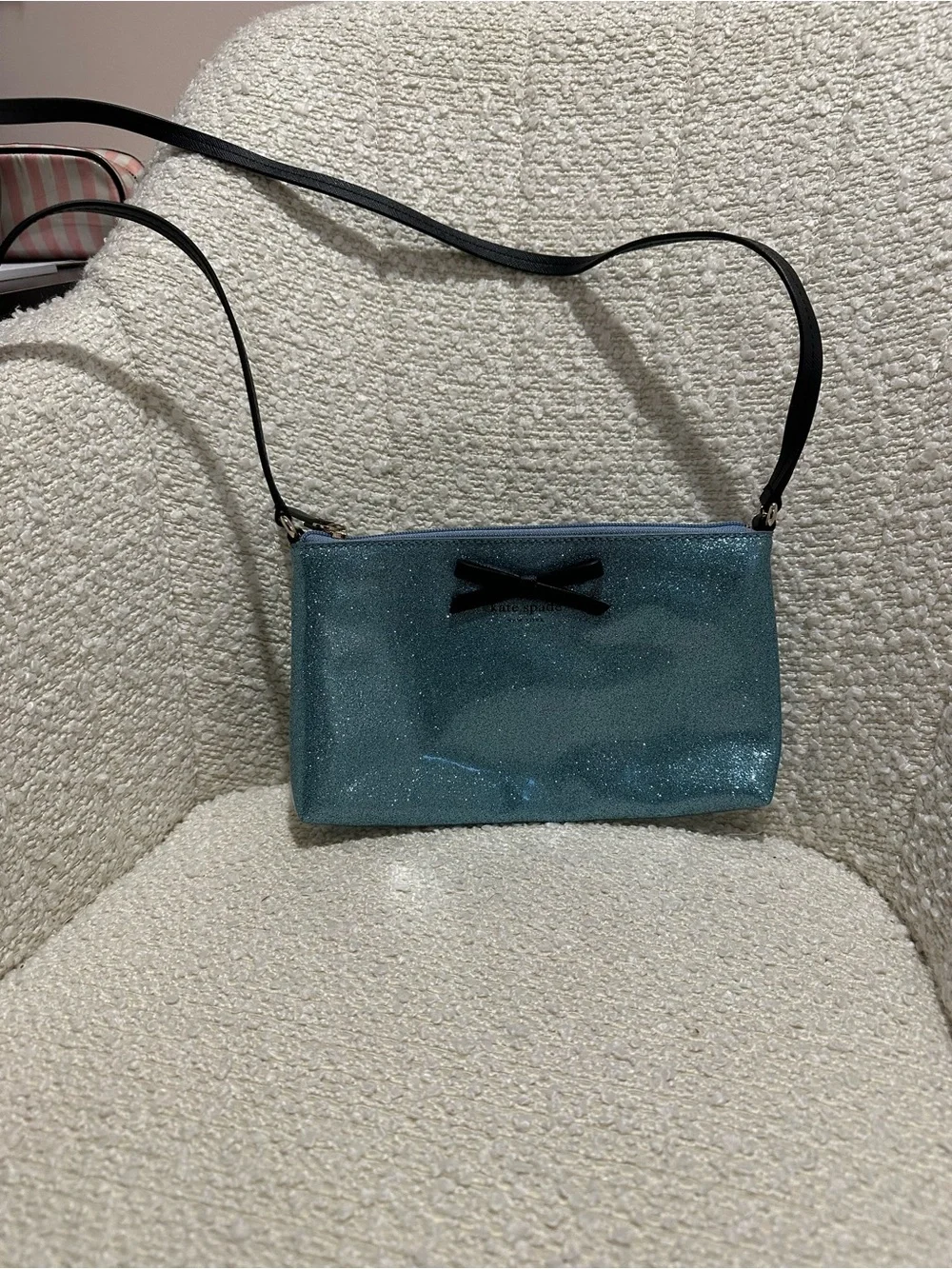 kate spade Sparkle Blue Crossbody with Black Bow